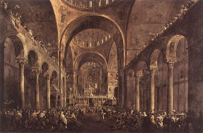 GUARDI, Francesco Doge Alvise IV Mocenigo Appears to the People in St Mark s Basilica in 1763 china oil painting image